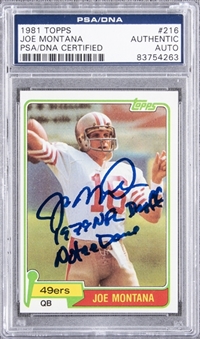 1981 Topps #216 Joe Montana Signed and Inscribed Rookie Card – PSA/DNA 